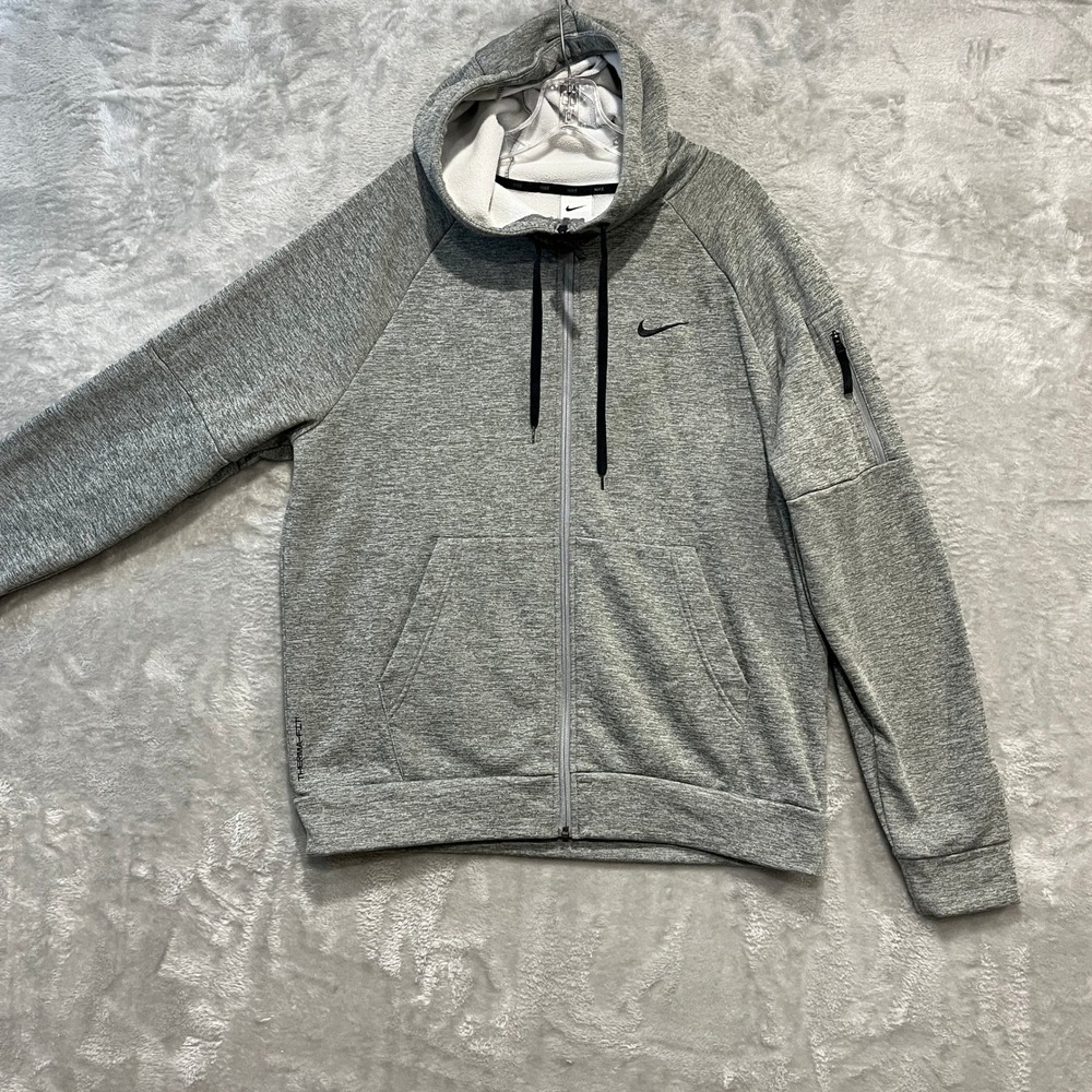 Nike Hoodie Mens Large Grey Therma-FIT Full Zip Fleece Athletic Sweatshirt